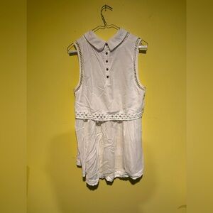 Free People White Crochet-Panel Sleeveless Cotton Top L